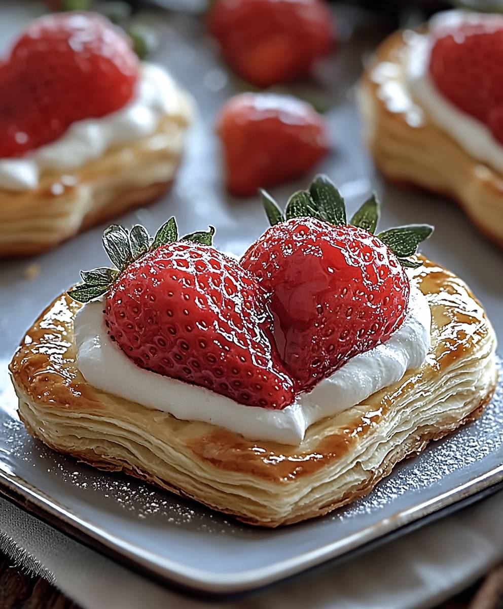 Erdbeer Blätterteigherzen backen