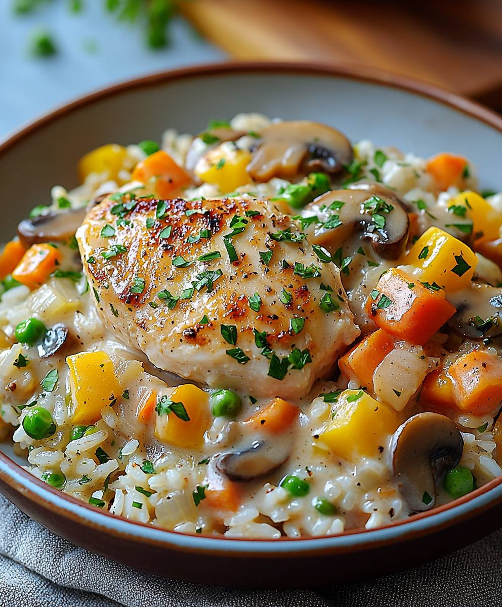 Gemüsereis Hühnchen Pilzrahmsoße