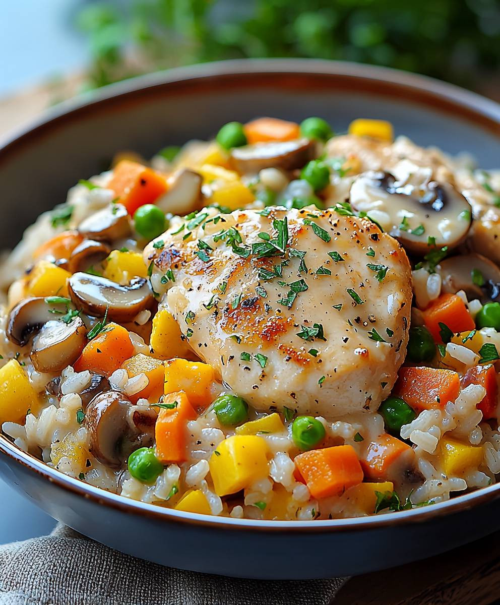 Gemüsereis Hühnchen Pilzrahmsoße