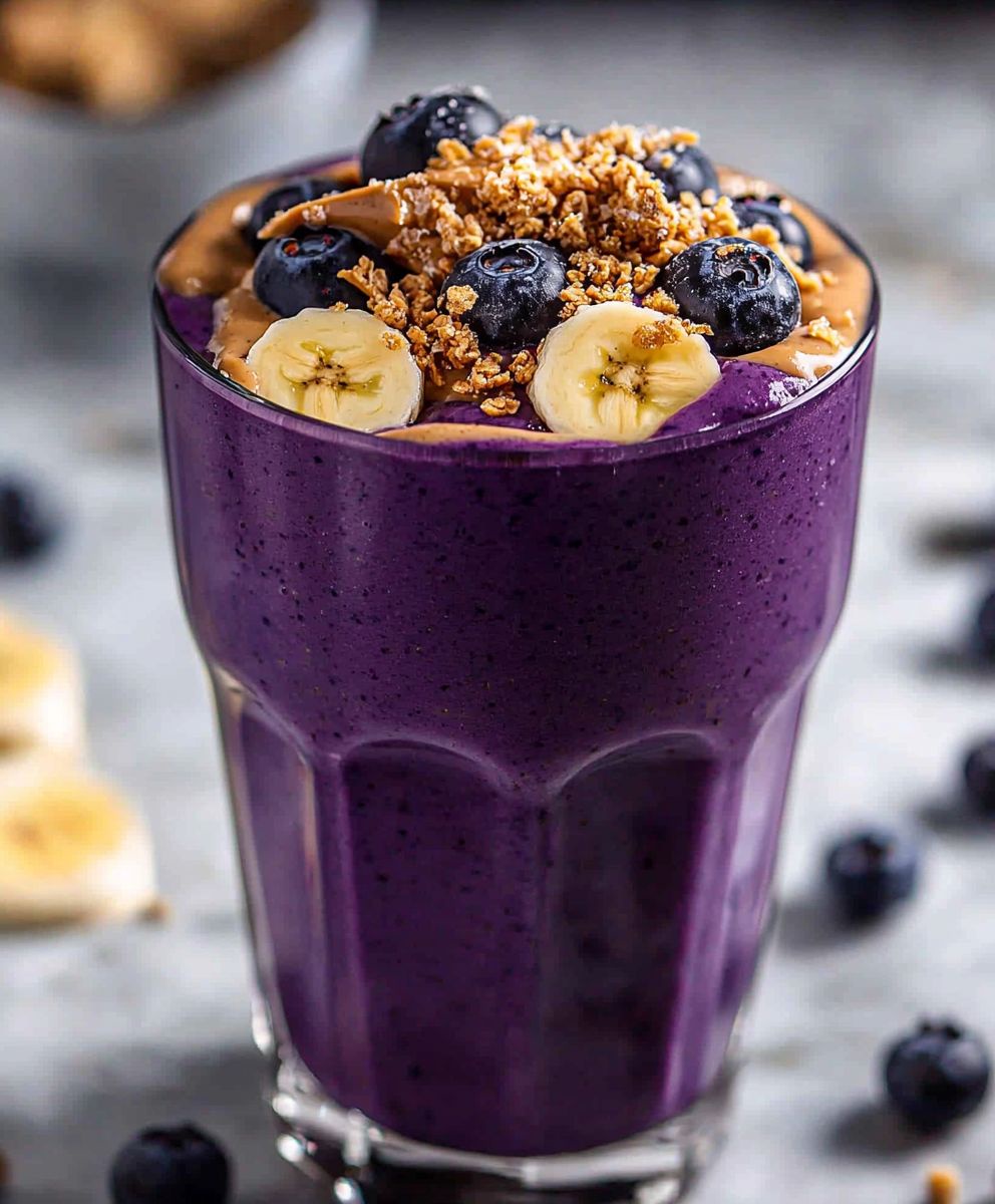 Erdnussbutter Blaubeer Bananen Smoothie